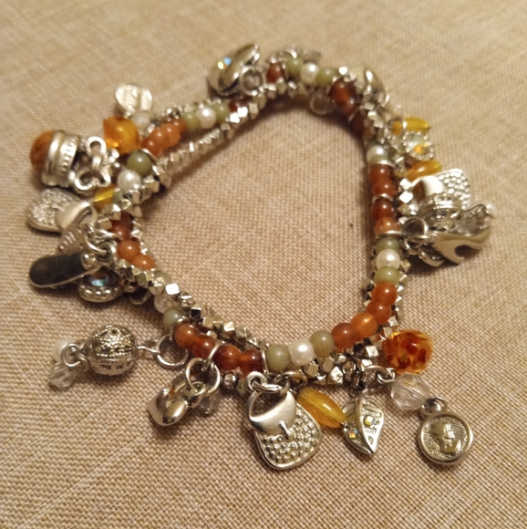 Triple Strand Stretch Silver Tone Stretch 20+ Dangle Charm Bracelet - Picture 3 of 7